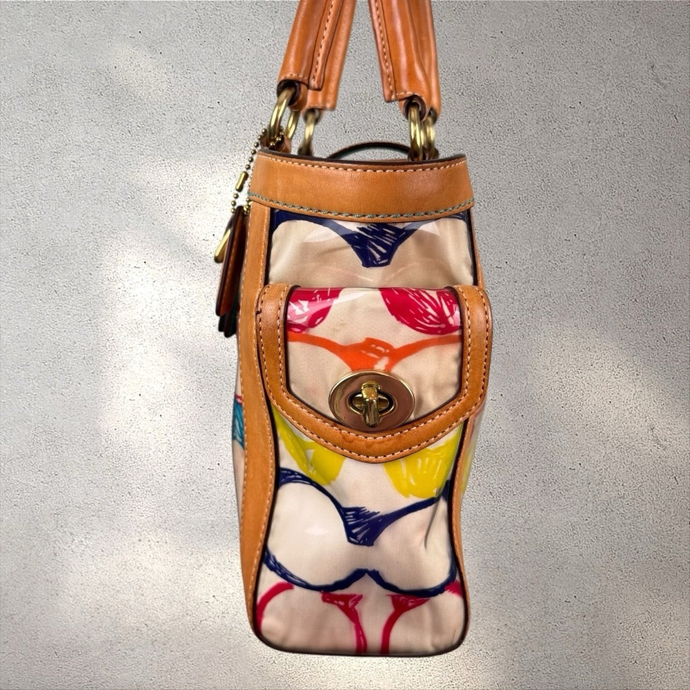 Coach Medium Shoulder Tote Multi Color Y2K Signature Logo Leather Trim C053-2152 - Picture 2 of 8